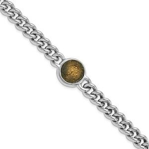 Leslie's Sterling Silver Rhod-plated Bronze Coin with 1in ext. Bracelet